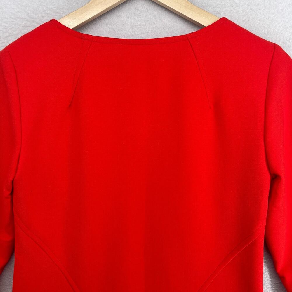 TRINA TURK Dress 2 Silvia Sheath Mini Crepe V-Neck Slit 3/4 Sleeve Red - Picture 9 of 14